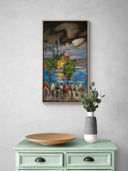 Ortaköy'de Kalabalıklar Yağlı Boya Tablosu