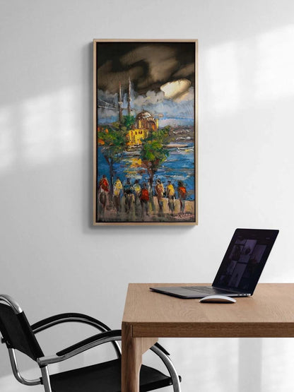 Ortaköy'de Kalabalıklar Yağlı Boya Tablosu