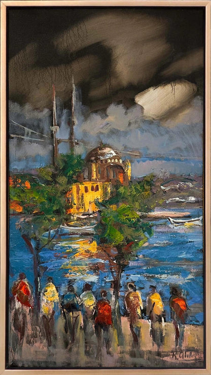 Ortaköy'de Kalabalıklar Yağlı Boya Tablosu