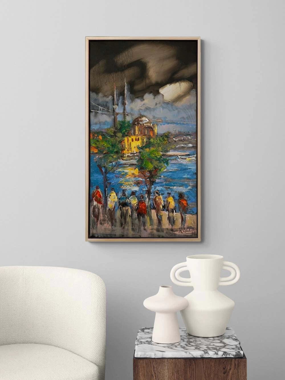 Ortaköy'de Kalabalıklar Yağlı Boya Tablosu