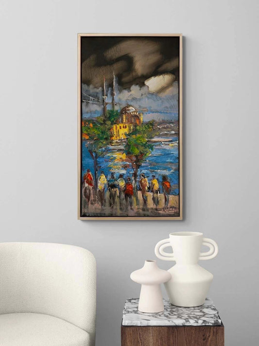 Ortaköy'de Kalabalıklar Yağlı Boya Tablosu