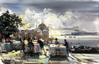 Ortaköy'de Sohbet Vakti Yağlı Boya Tablosu