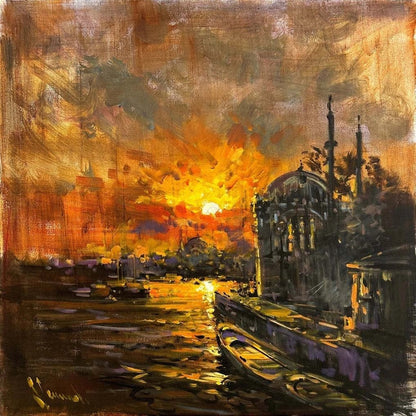 Ortaköy Gün Batımı Yağlı Boya Tablosu