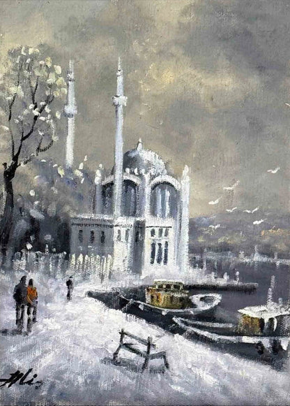 Ortaköy’de Kar Sessizliği Yağlı Boya Tablosu
