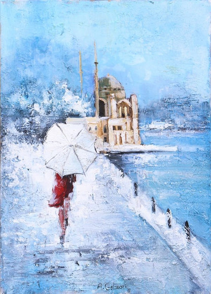 Ortaköyde Kış Yağlı Boya Tablosu