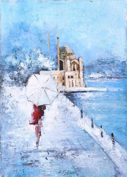 Ortaköyde Kış Yağlı Boya Tablosu