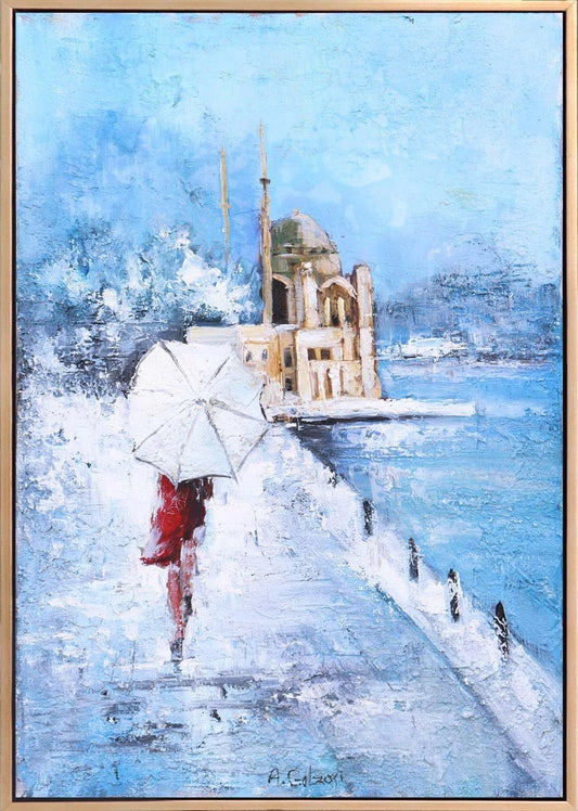 Ortaköyde Kış Yağlı Boya Tablosu