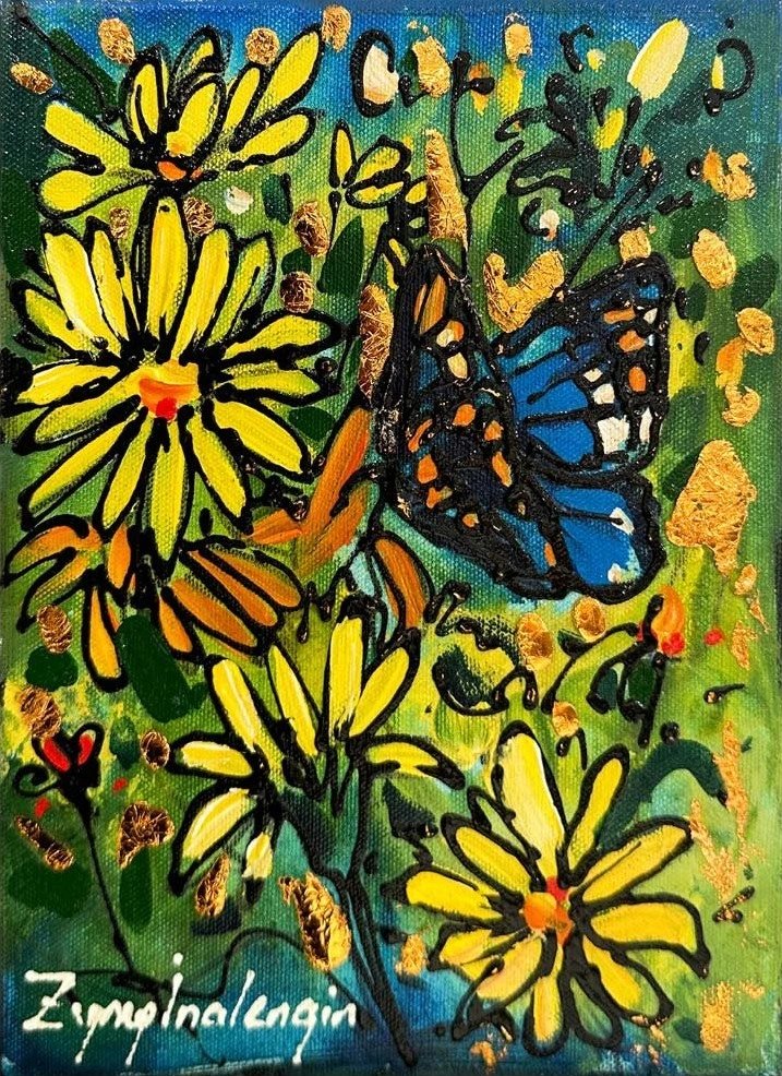 Papatya'da Kelebek Yağlı Boya Tablosu