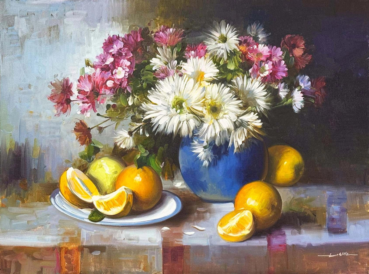 Papatyalar ve Portakal Kokusu Yağlı Boya Tablosu