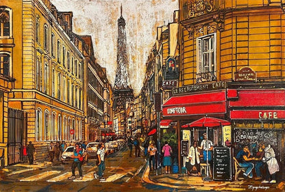 Paris'de Cadde Işıkları Yağlı Boya Tablosu