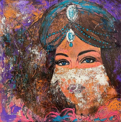 Peçeli Kadın Figüratif Yağlı Boya Tablosu