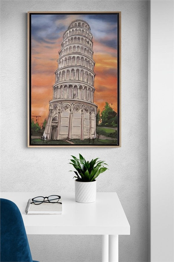 Pisa Kulesi Yağlı Boya Tablosu