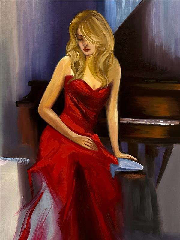 Piyano Çalan Yağlı Boya Tablosu