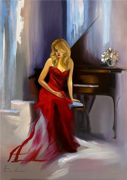 Piyano Çalan Yağlı Boya Tablosu