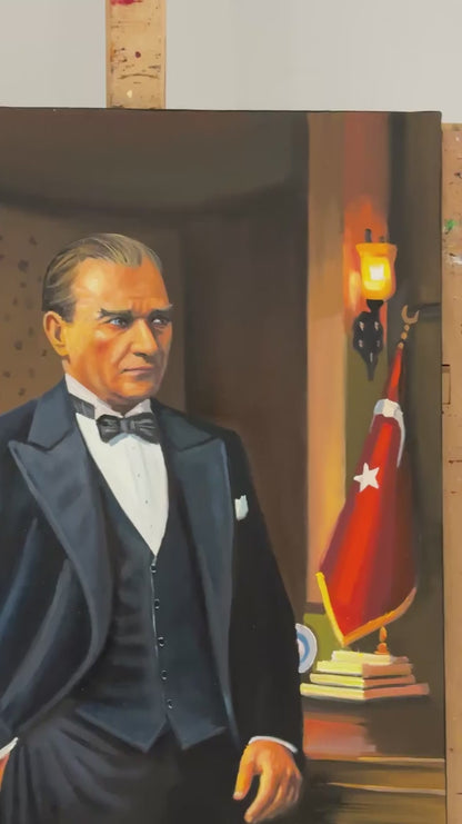 Mustafa Kemal Atatürk Duruşu Yağlı Boya Tablosu