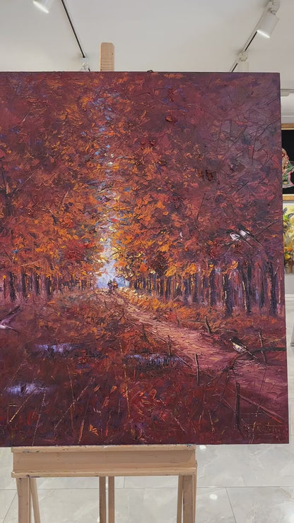 Sonbaharın Büyülü Yolu Yağlı Boya Tablosu