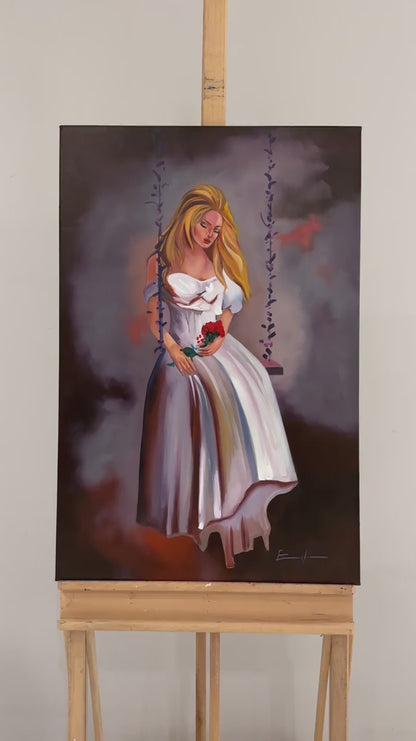 Salıncakta ki Güzel Yağlı Boya Tablosu