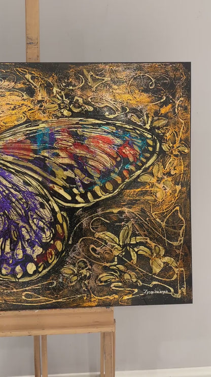 Kelebeğin Renkli Kanatları Yağlı Boya Tablosu