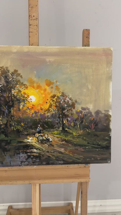 Gün Batımında Köy Yolu Yağlı Boya Tablosu
