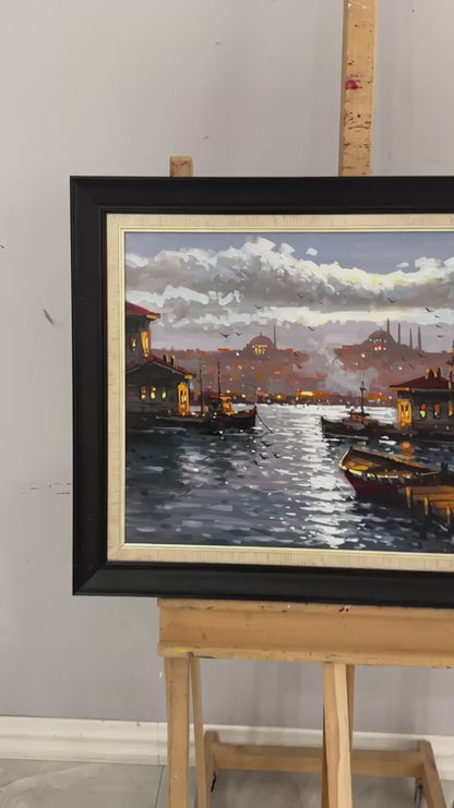 Minareler Arasında Boğaz Yağlı Boya Tablosu