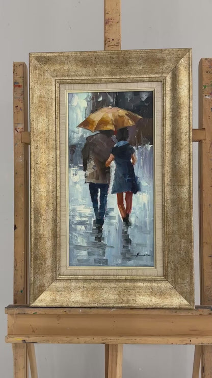 Yağmur Altında Aşıklar Yağlı Boya Tablosu