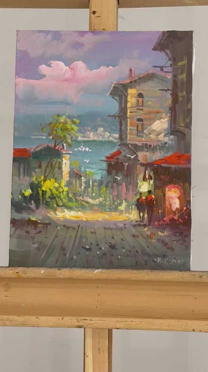 Denize Açılan Sokak Yağlı Boya Tablosu