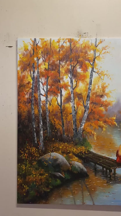 Sonbahar Ormanında Huzurlu Dinlenme Yağlı Boya Tablosu