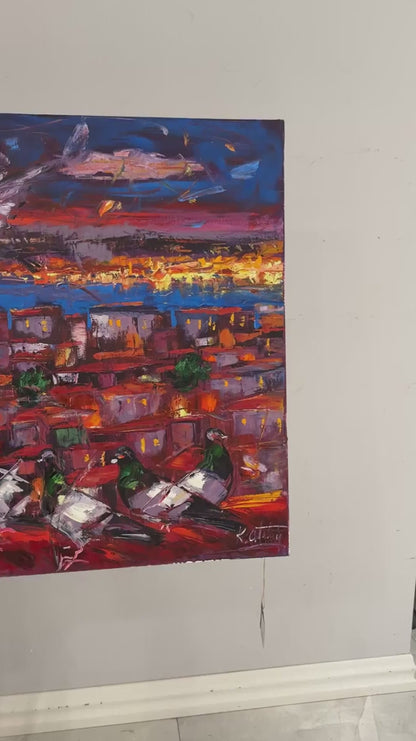 Kızıl Saatte İstanbul Yağlı Boya Tablosu