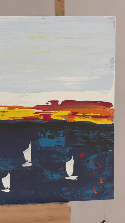 Denizin Kucağında Soyut Kanatlar Yağlı Boya Tablosu