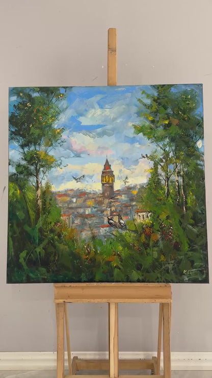Galata'nın Manzarası Yağlı Boya Tablosu