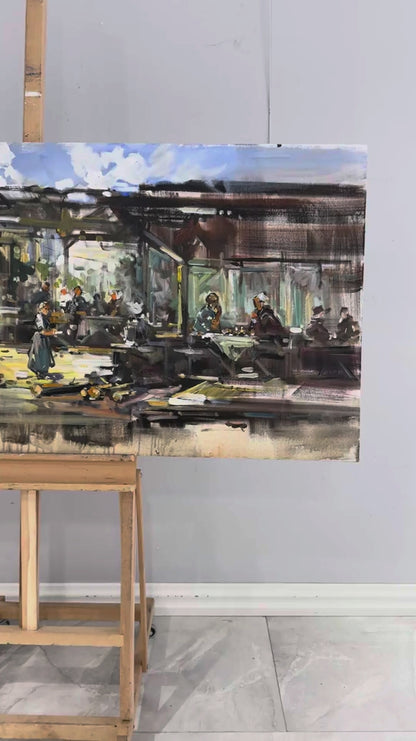 Köy Kahvesinde Yağlı Boya Tablosu