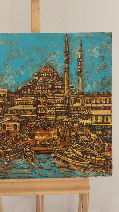 Yeni Cami Önündeki Eski Balıkçılar Yağlı Boya Tablosu