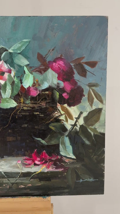 Pembe Gül Sessizliği Yağlı Boya Tablosu