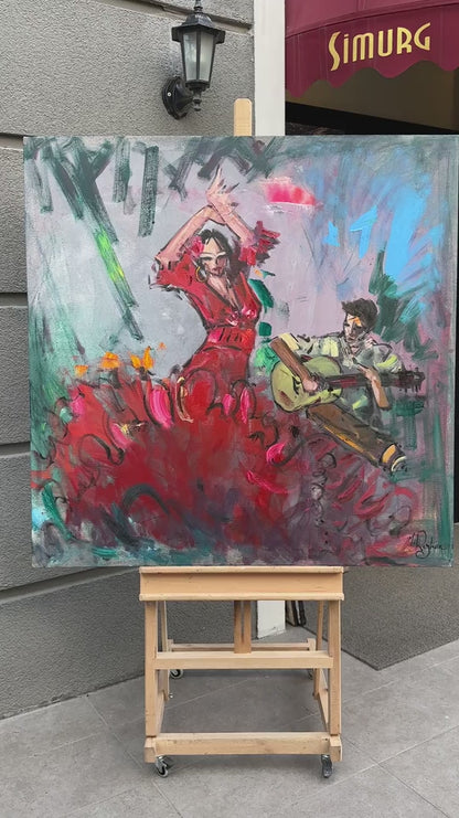 Kırmızılı Dans Yağlı Boya Tablosu