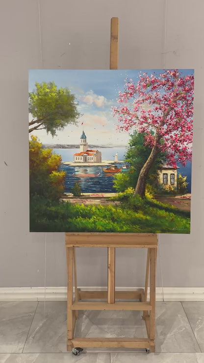 Kız Kulesi’nde Bekleyiş Yağlı Boya Tablosu