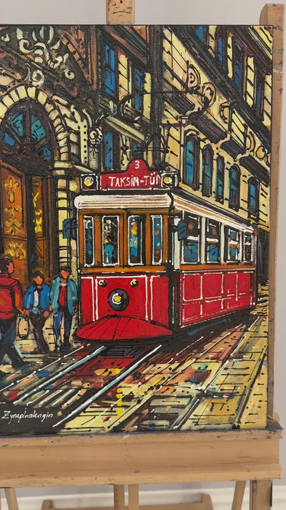 Taksim Tramvayı’nın Renkli Tarihi Yağlı Boya Tablosu
