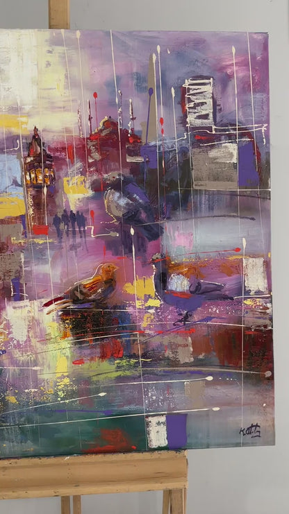 Soyut Galata'nın Yansımaları Yağlı Boya Tablosu