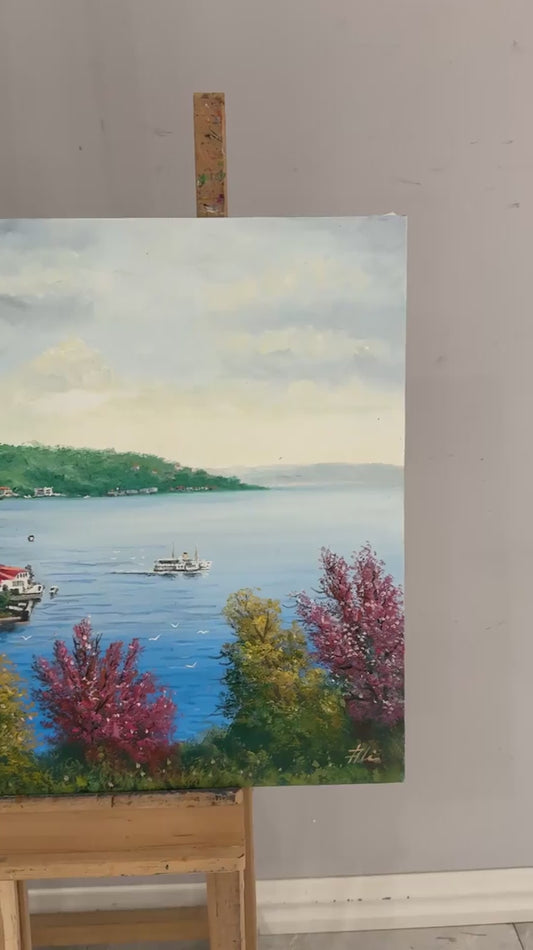 Boğazda Bahar Renkleri Yağlı Boya Tablosu