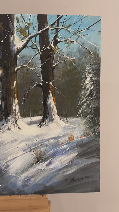 Karlı Ormanın İzleri Yağlı Boya Tablosu