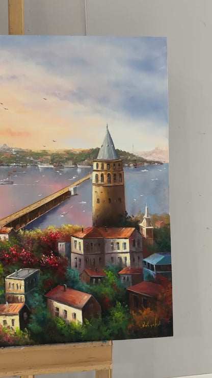 Galata'dan Bir Gün Yağlı Boya Tablosu