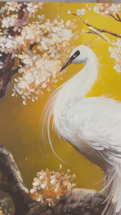 Beyaz Tavus Kuşu Yağlı Boya Tablosu