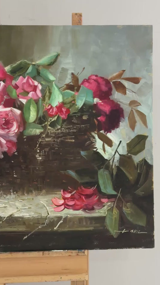 Sepette Baharın Gülleri Yağlı Boya Tablosu