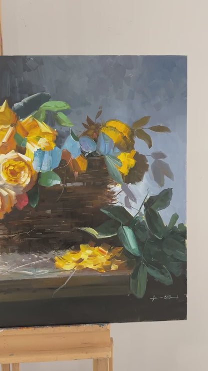 Sepette Sarı Güller Yağlı Boya Tablosu