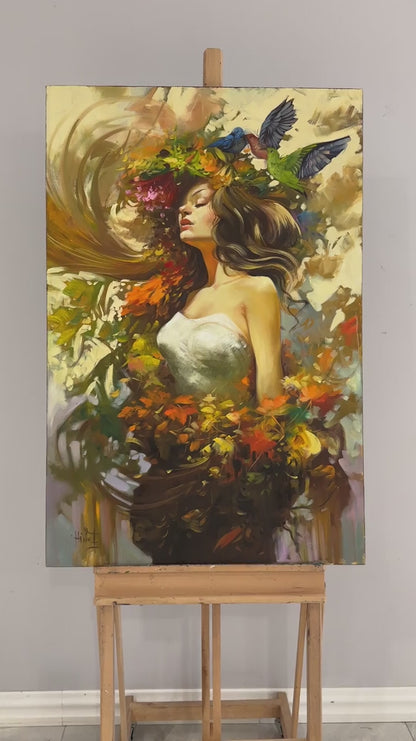 Çiçekçi Kızın Baharı Yağlı Boya Tablosu