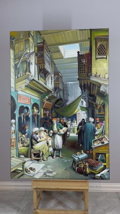Eski İstanbul Çarşısında Yağlı Boya Tablosu