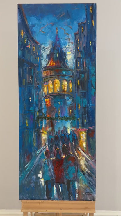 Mavi Rüyaların Sokağı Yağlı Boya Tablosu