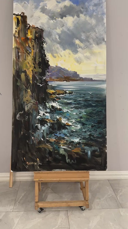 Sarp Kayalardan Deniz Yağlı Boya Tablosu