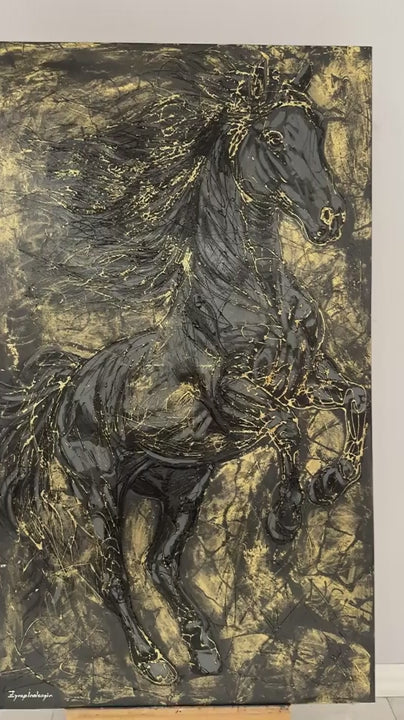 Kara Atın Kudreti Yağlı Boya Tablosu