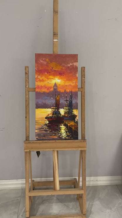 Haliç’te Gün Batımı Yağlı Boya Tablosu