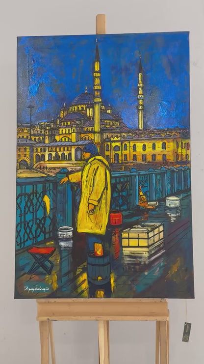 Eminönü'de Balıkçı Yağlı Boya Tablosu